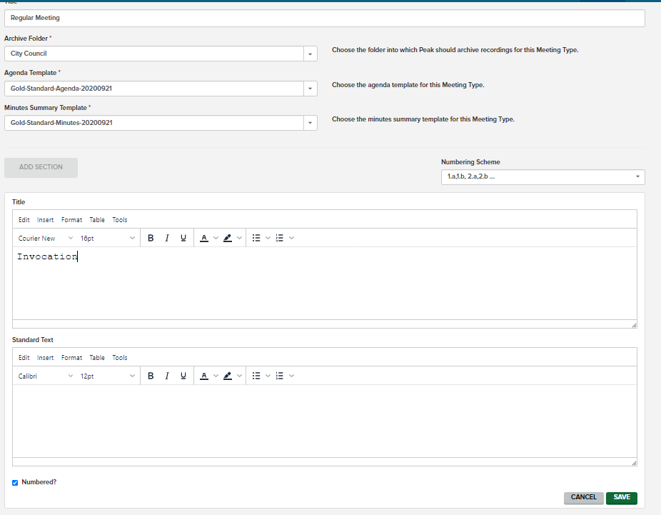 Creating Meeting Types in Peak | Granicus Support