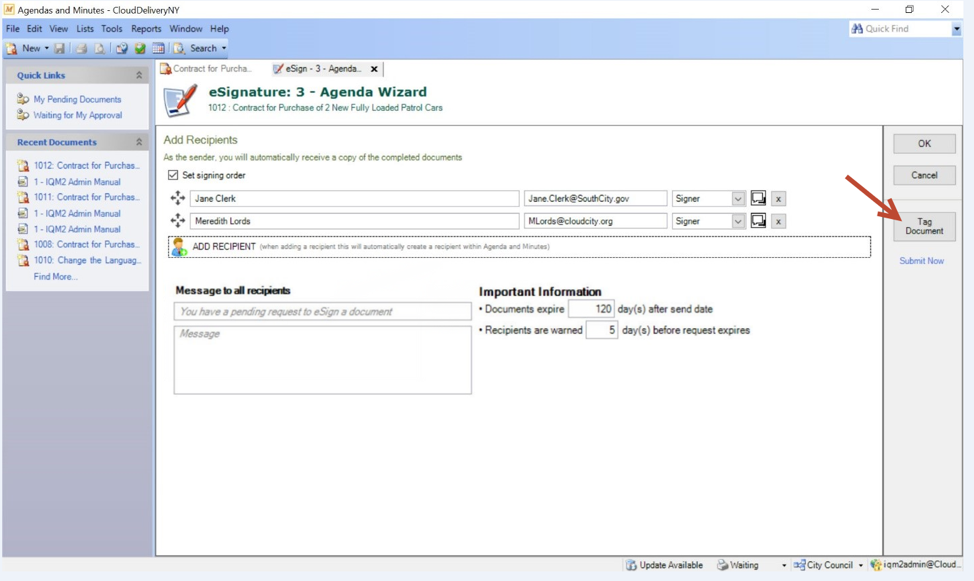 IQM2 eSignature: Tagging Attachments to be Signed | Granicus Support
