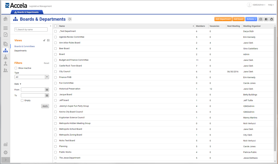 IQM2 Boards and Commissions: Boards and Departments | Granicus Support