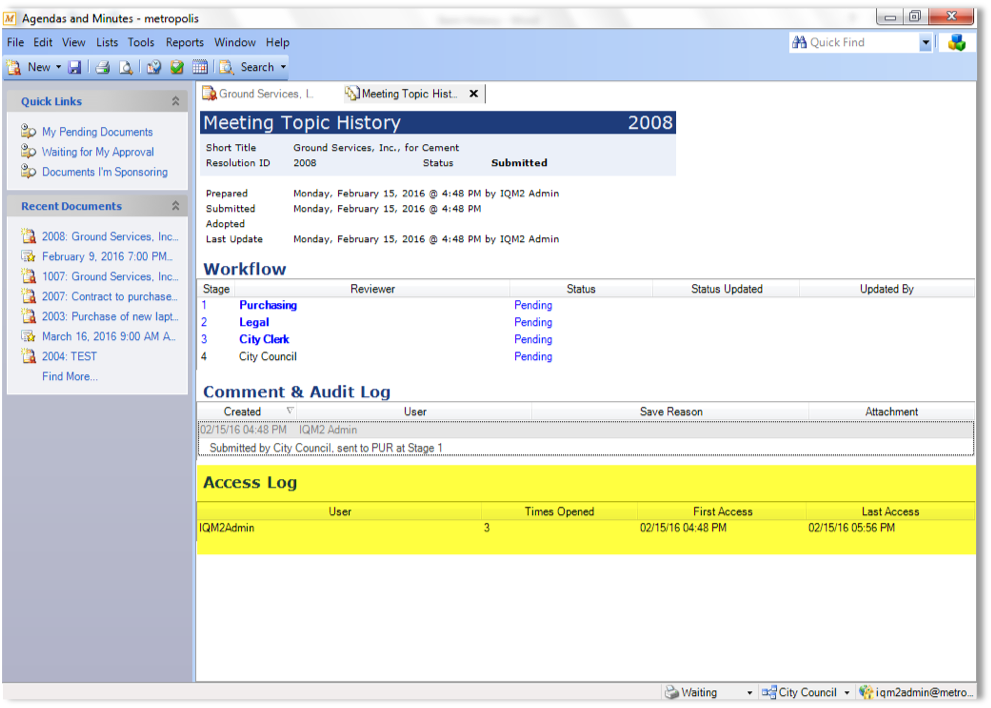 IQM2 Agendas & Minutes: Item History | Granicus Support