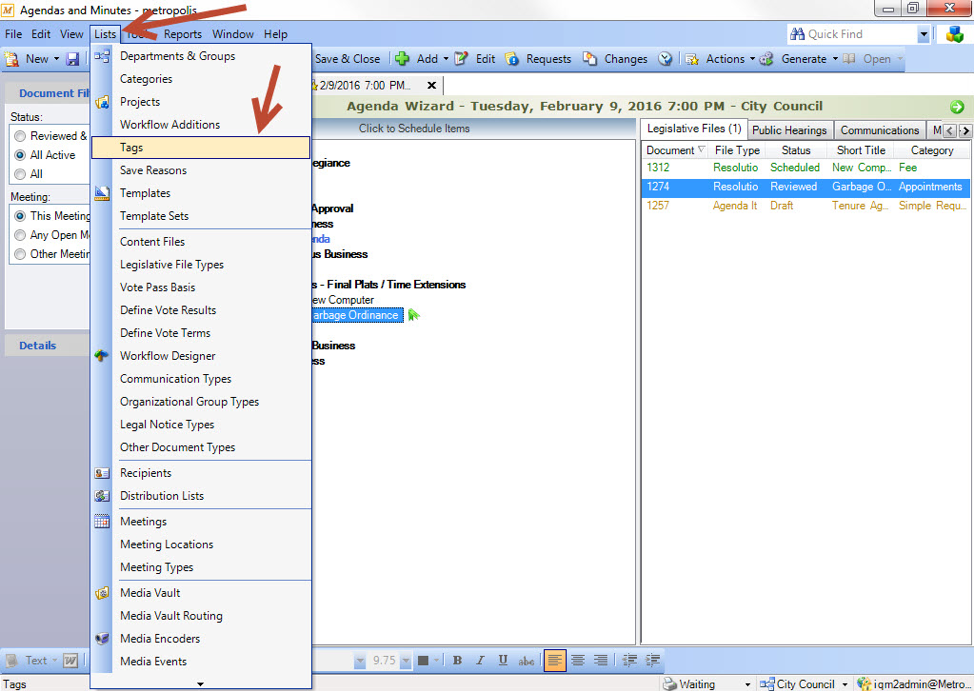 IQM2 Agenda & Minutes: Tagging Items on the Agenda or Minutes ...