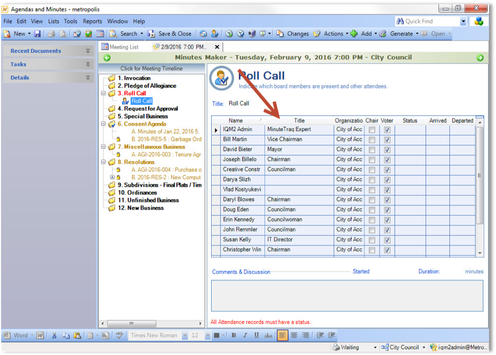 IQM2 Agenda & Minutes: Filling the Roll Call | Granicus Support