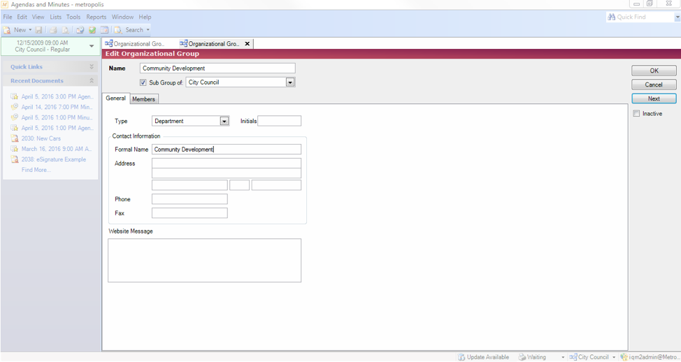 IQM2 Agendas & Minutes: Creating Departments and Meeting Groups ...
