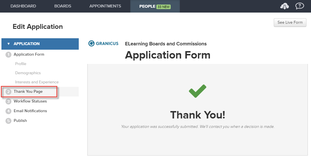 Edit the Application Form Thank You Page | Granicus Support