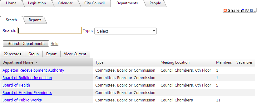 Departments Tab | Granicus Support