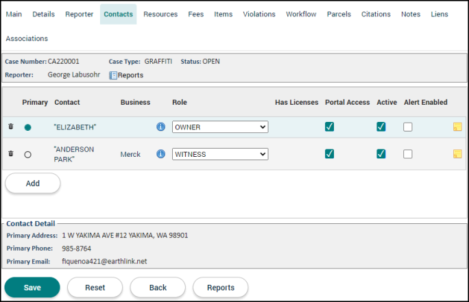 Code Enforcement: Contacts Tab | Granicus Support