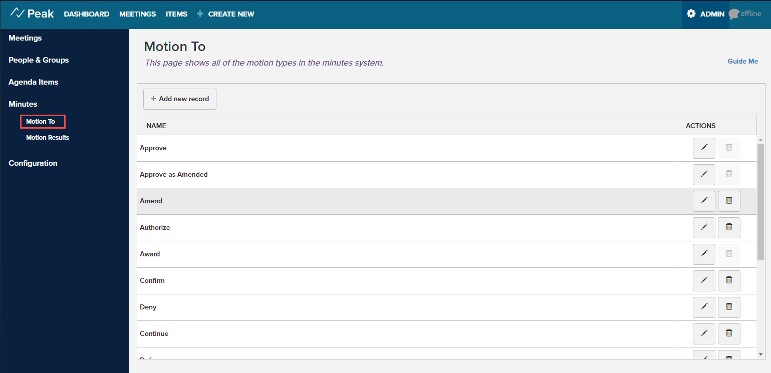Admin: Motion To and Motion Results | Granicus Support