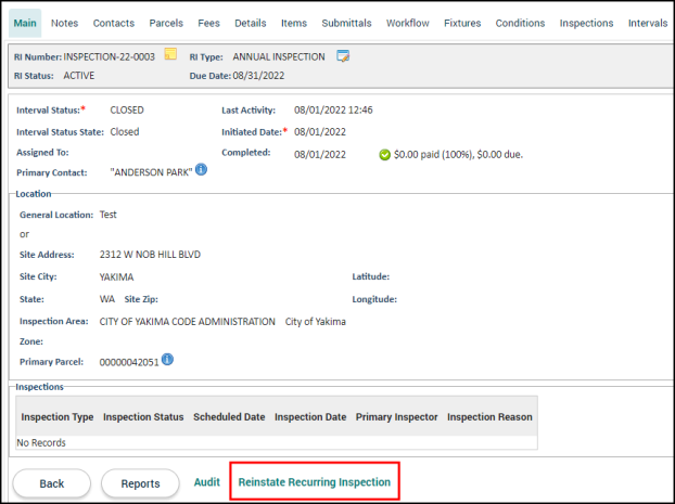 Recurring Inspections: Intervals Tab | Granicus Support
