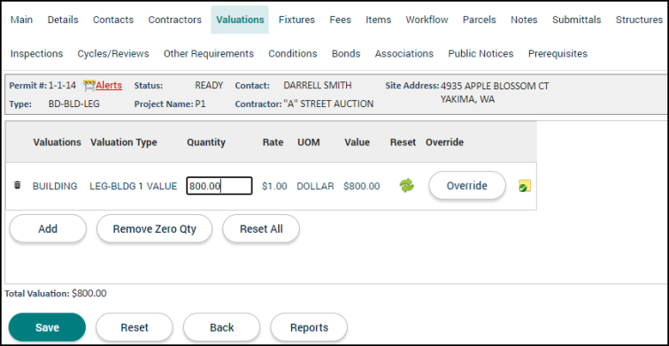 Permitting: Valuations Tab | Granicus Support