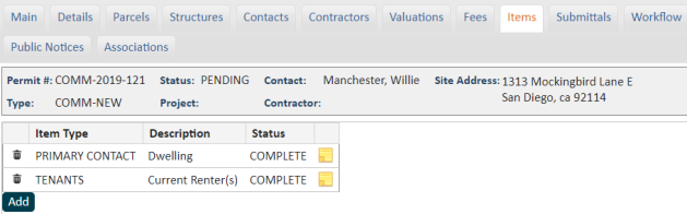 Permitting: Items Tab | Granicus Support