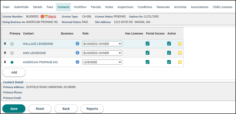 Licensing: Contacts Tab | Granicus Support