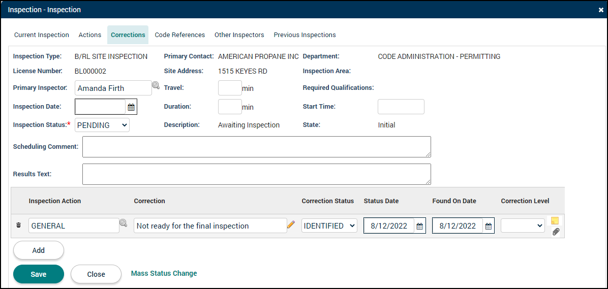 Licensing: Inspections Tab | Granicus Support