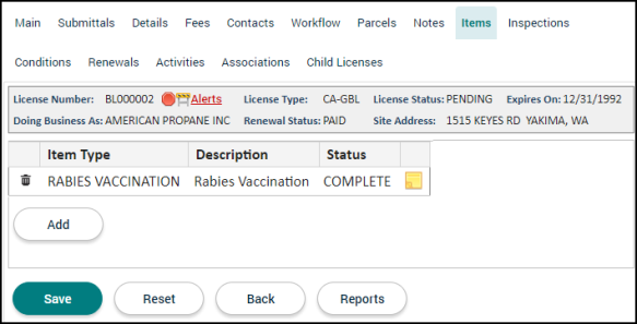 Licensing: Items Tab | Granicus Support