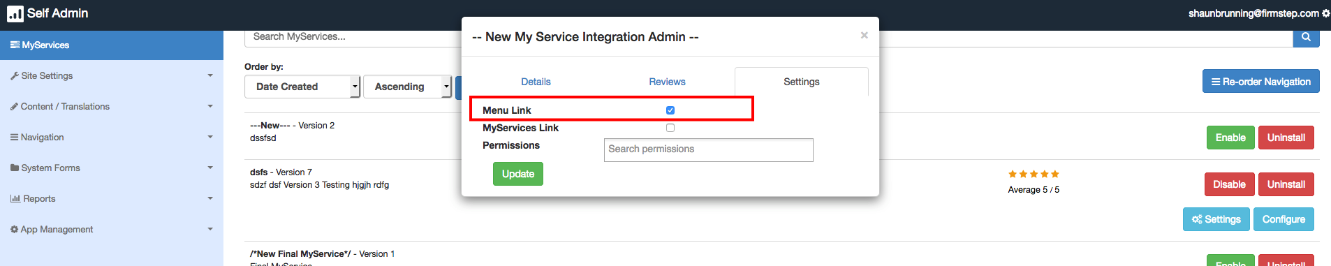 myservices menu