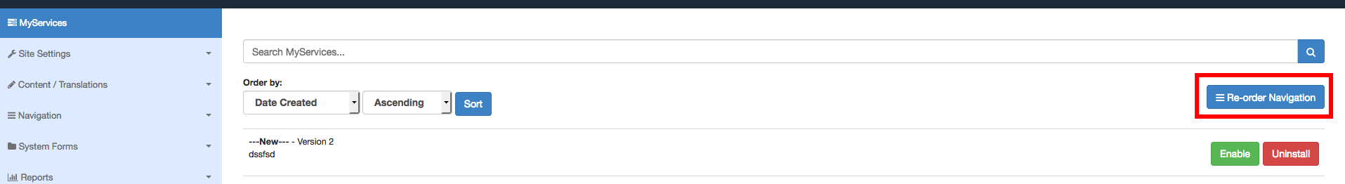 navigation menu option