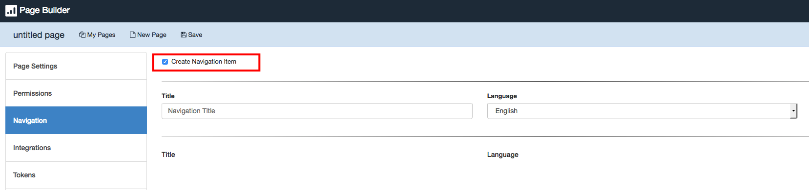pagebuilder navigation option
