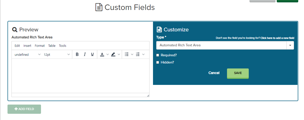 custom field on item template