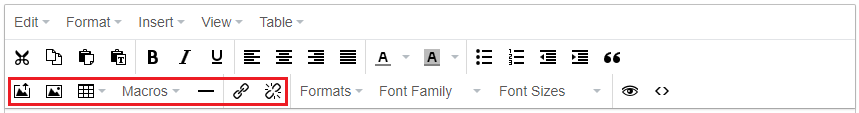 insert functions on the standard bulletin editor toolbar