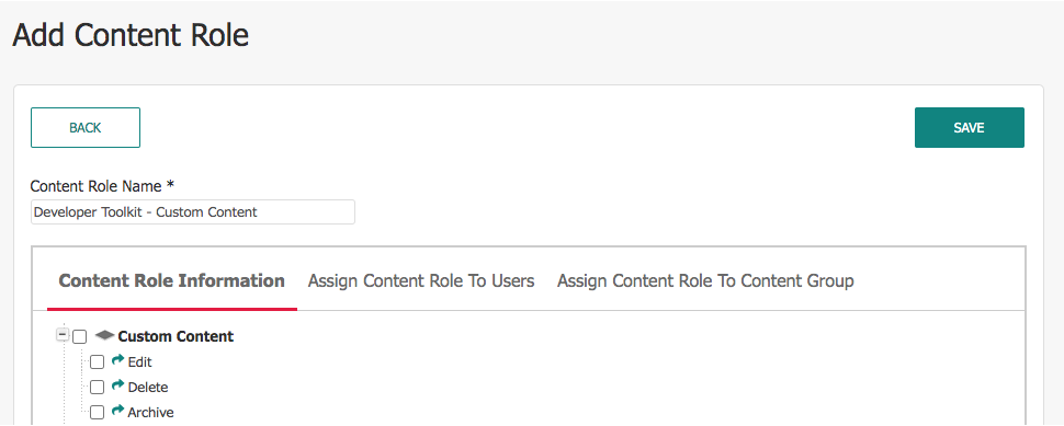 Adding a content role to give a user access to Custom Content in the developer toolkit
