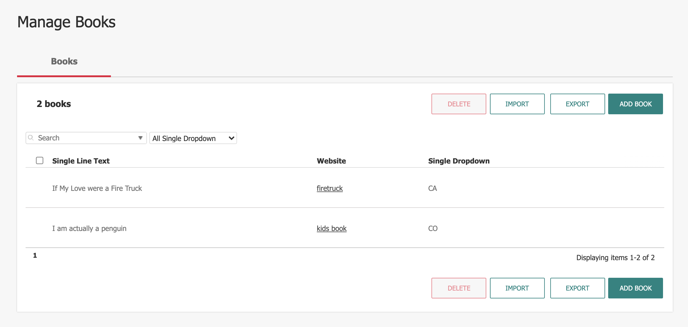 The new, custom component, currently empty
