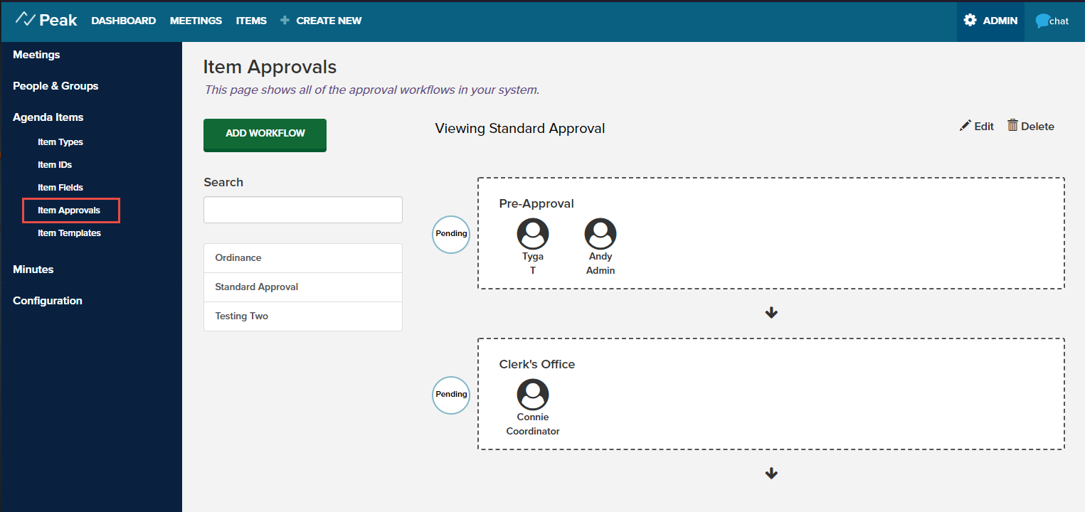 admin workflow