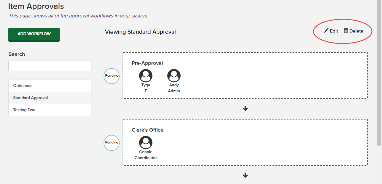 edit and delete workflow