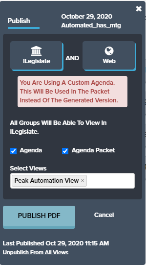 publishing custom agenda