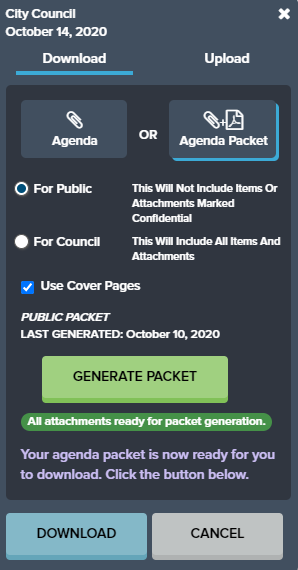 agenda packet modal