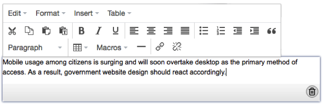 View of the advanced bulletin text editor