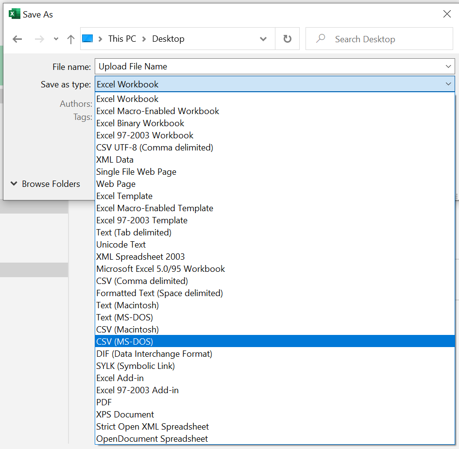 Saving a spreadsheet as a CSV file on a Windows computer