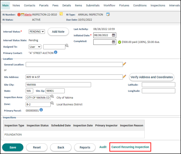 Recurring Inspections: Intervals Tab | Granicus Support