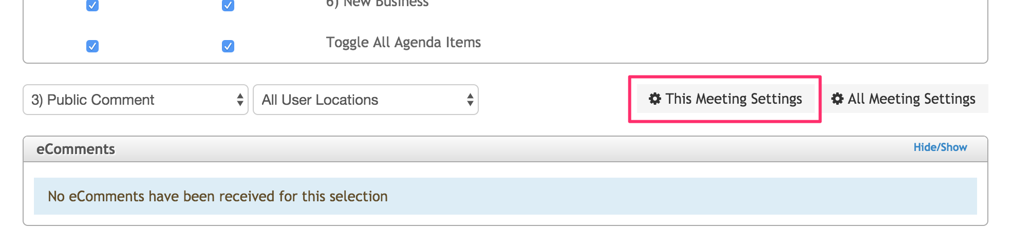 'This Meeting Settings' button highlighted