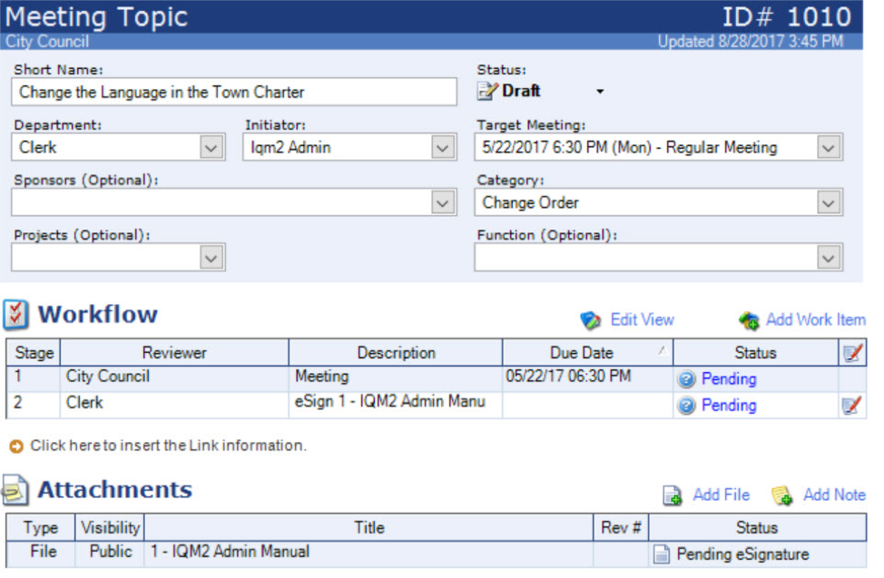 IQM2 eSignature: Using Workflow Designer vs. Submit Now | Granicus Support