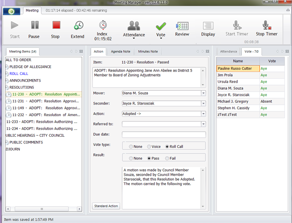 Recording Actions in Meeting Manager | Granicus Support
