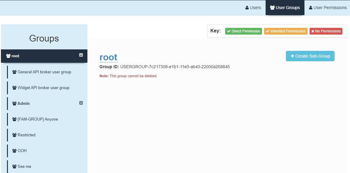 user groups screen