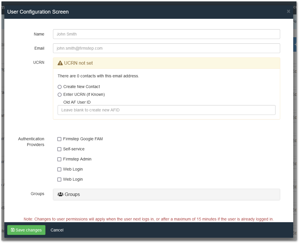 User Configuration Screen