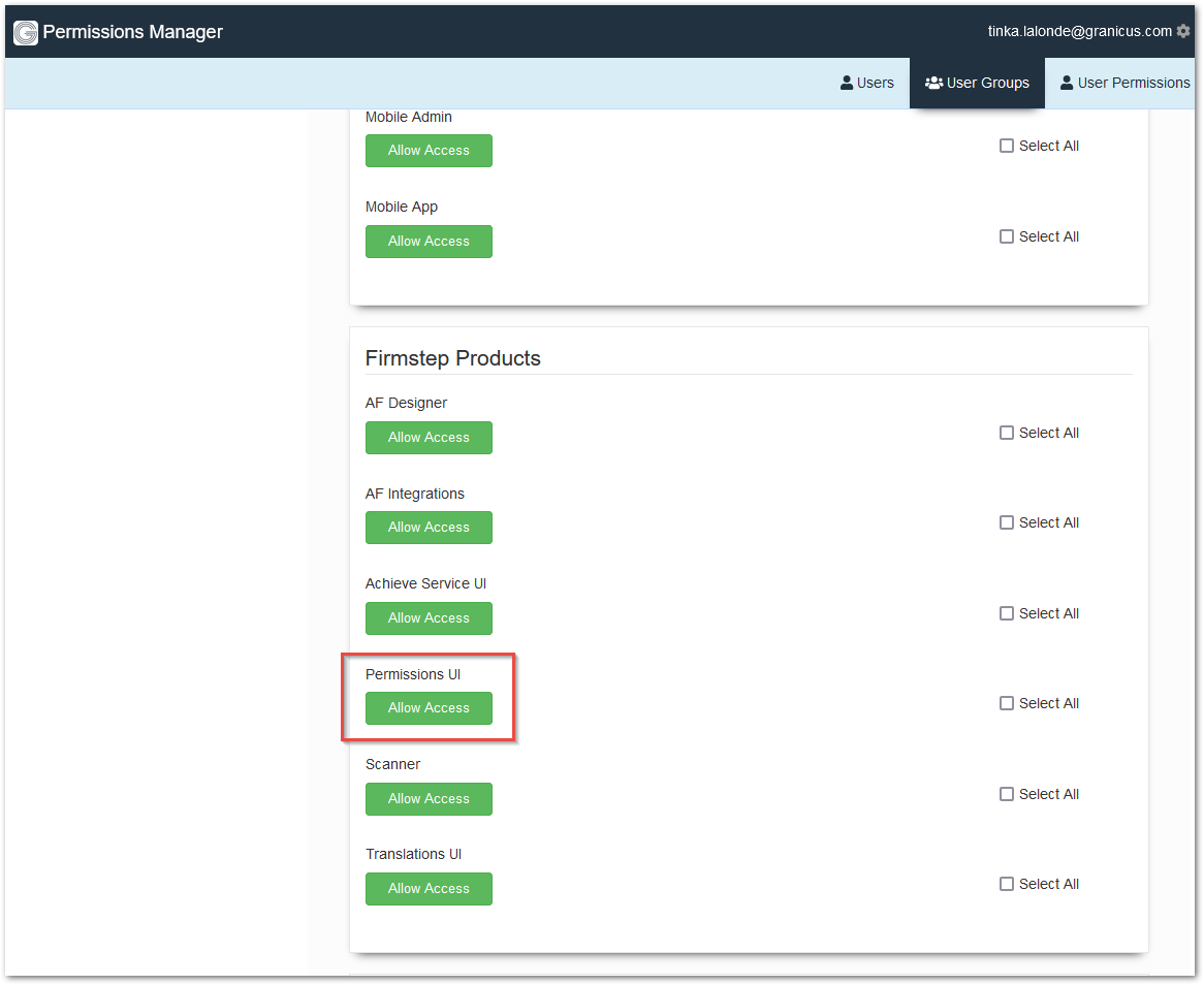 Permissions UI marked in listing