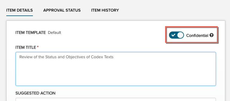 Confidential toggle on agenda item details