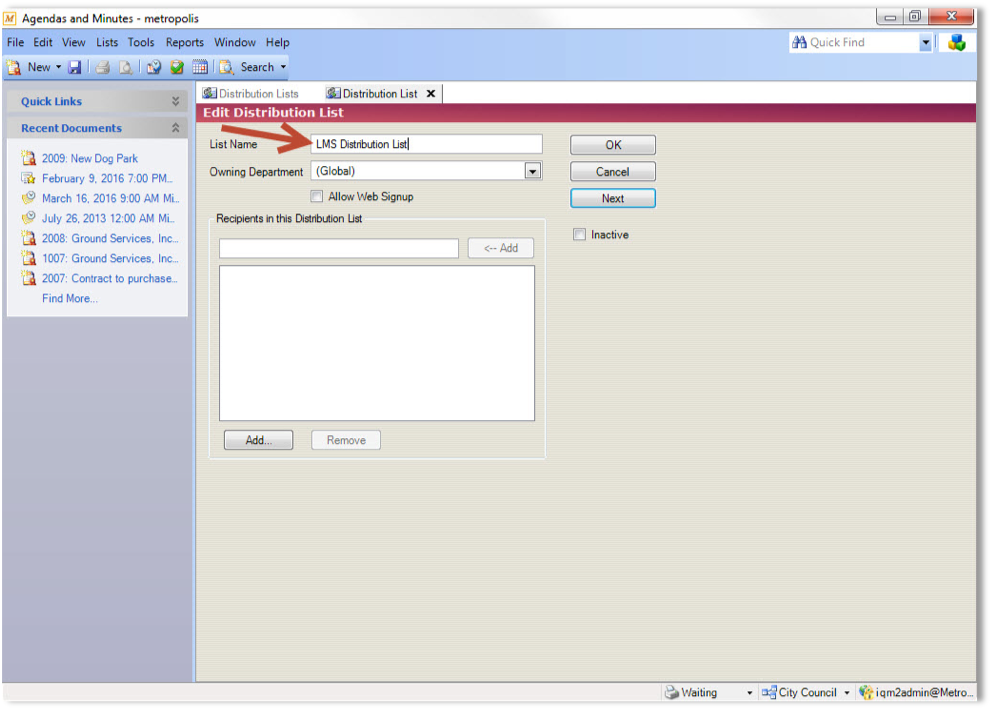 IQM2 Agenda & Minutes: Setting up and Using Distribution Lists ...
