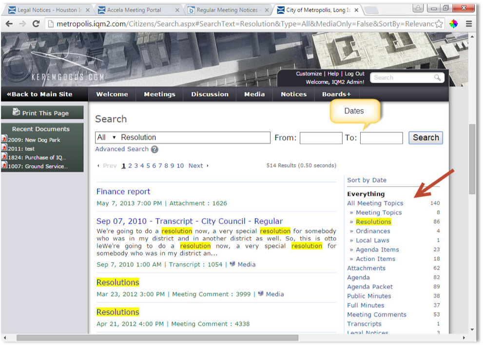 IQM2 Agenda & Minutes: Web Searching Through the Portal | Granicus Support