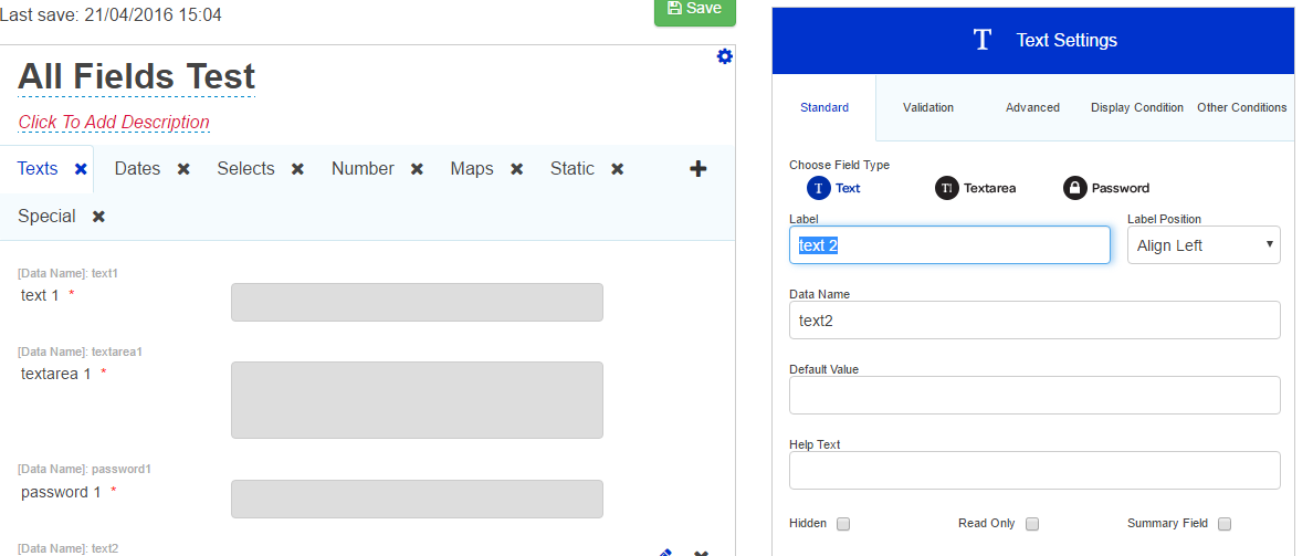text settings