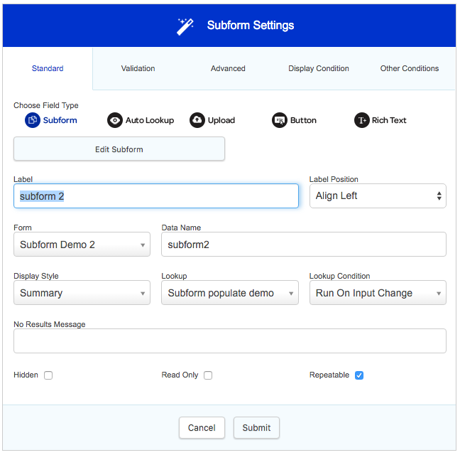 lookup in subform