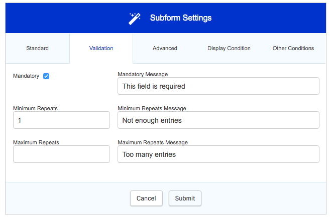 subform settings