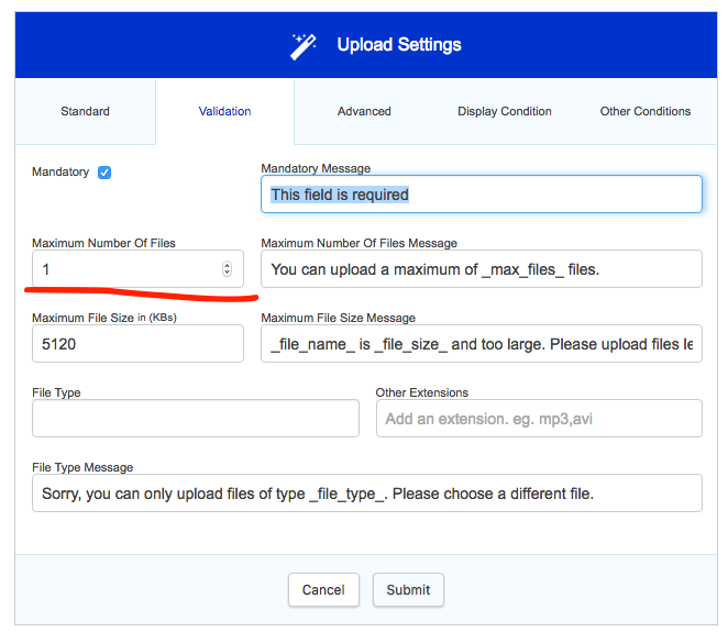 upload settings