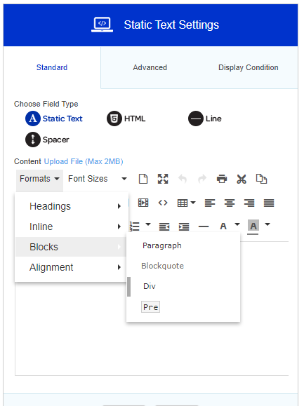 static text editor
