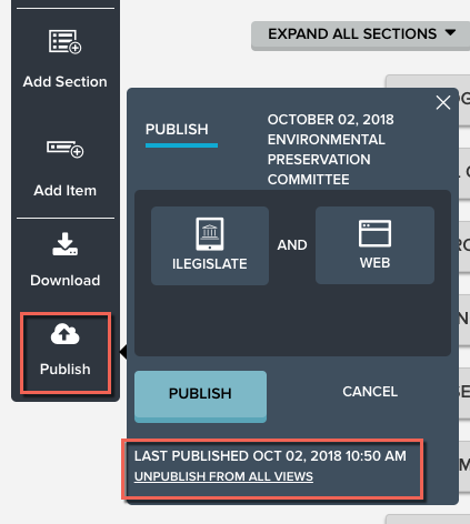 Publish Flyout with Unpublish Link