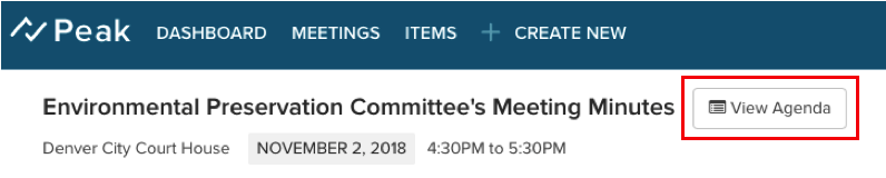 View agenda button