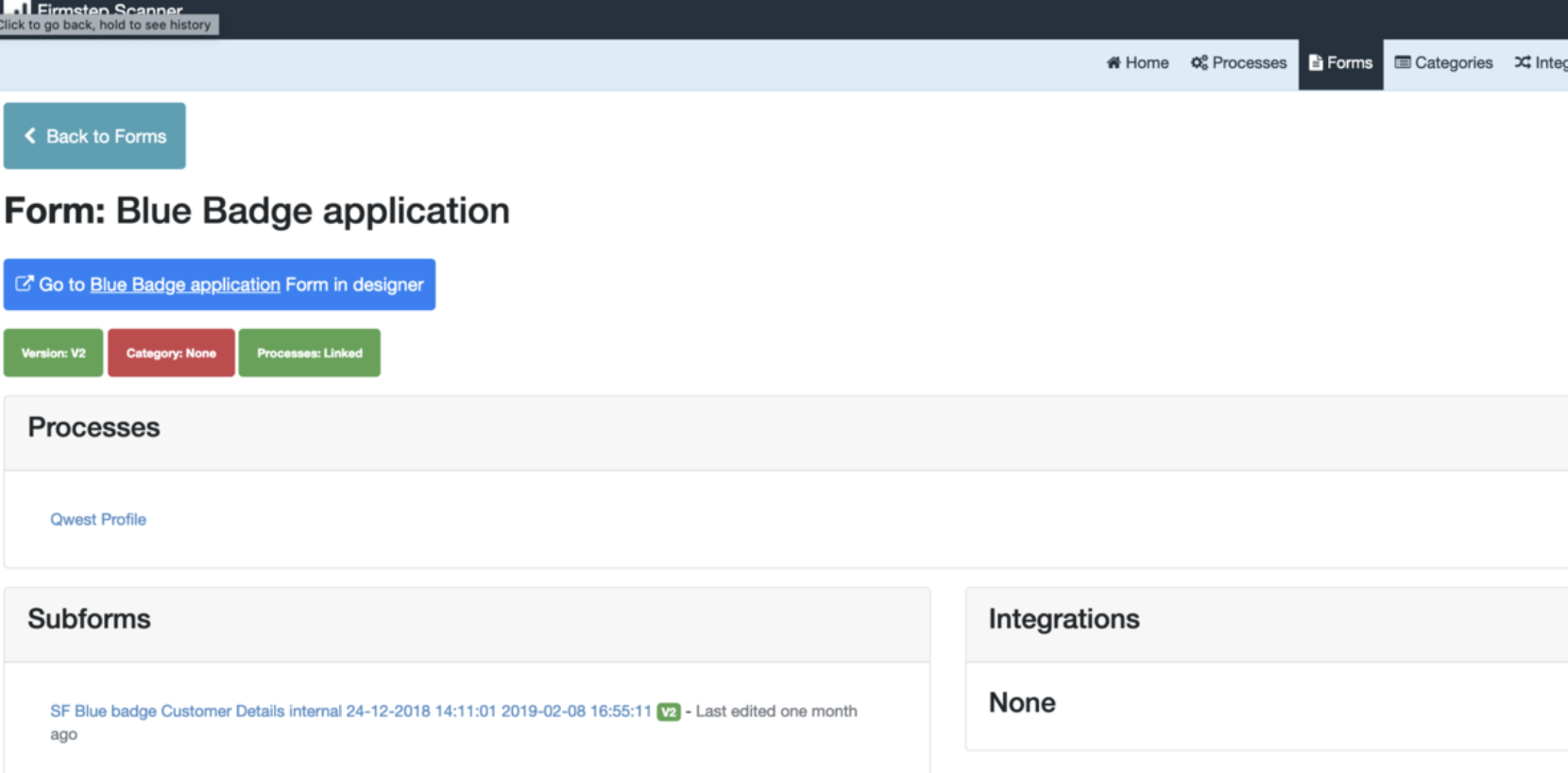 This image shows the Form Details page, which will display more details about a form. 