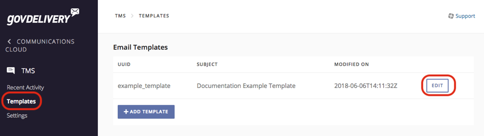 Edit template button