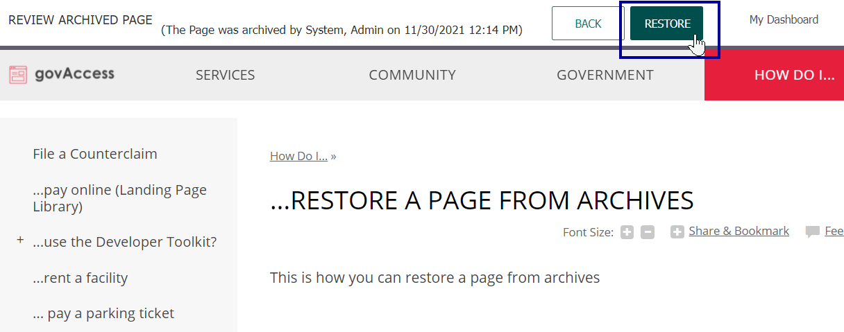 Restore an Archived Version of a Page | Granicus Support